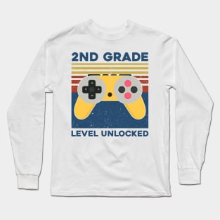 Kids 2nd Grade Level Unlocked Back To School Video Gamer Long Sleeve T-Shirt